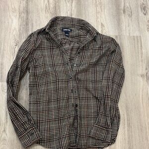 Lands' End Women's Plaid Button Down Shirt brown size Small